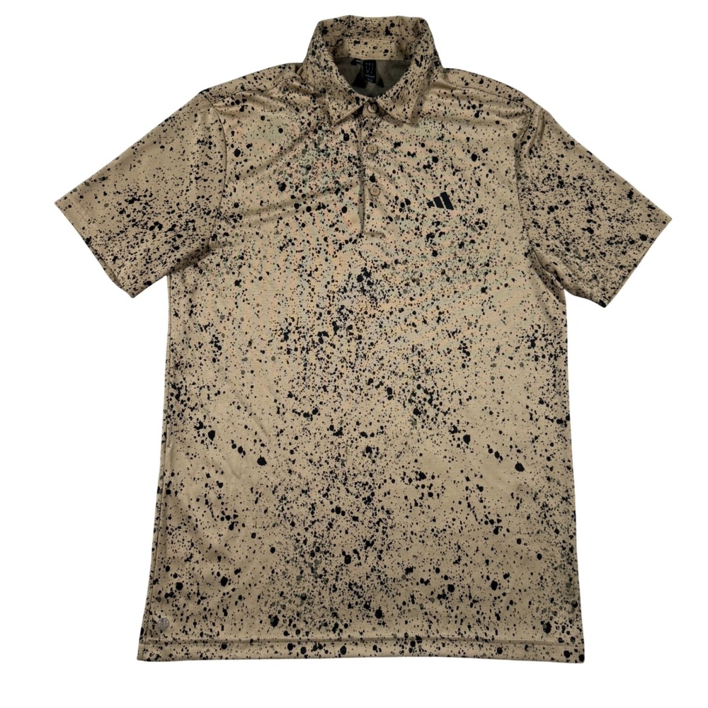 adidas Men's Beige Polo with Black Splatter Print